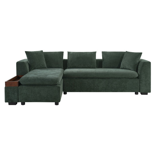 Modern L Shaped Sectional Sofa With Upholstery And Wooden Storage