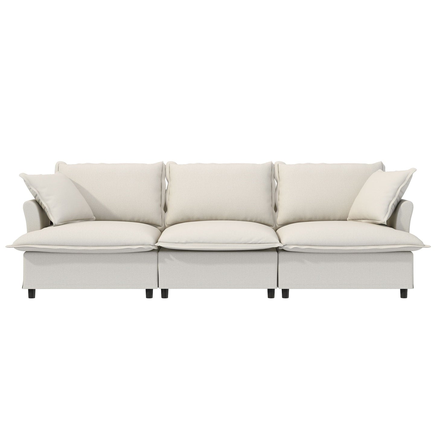 3 Seat Sofa Module For Modular Sectional Wide Seat Cloud Couch With Throw Pillows Upholstered - Beige