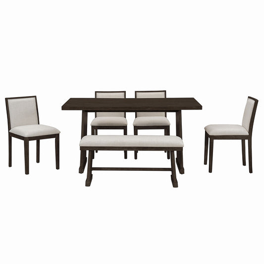 Dining Set With Rectangular Table, 4 Upholstered Chairs & 1 Padded Bench