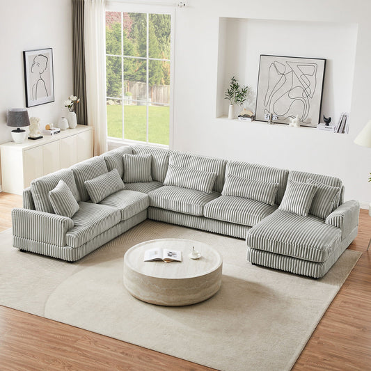U - Shaped Sectional Sofa With Chaise Lounge, Oversized Living Room Sofa - Gray