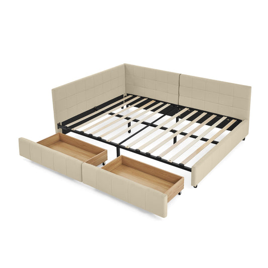 Upholstered Storage Tufted Bed Frame With Backrest And Armrests