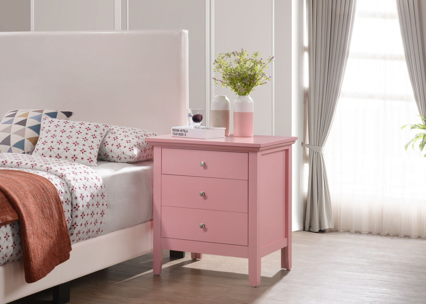 3 Drawer Nightstand - Pink