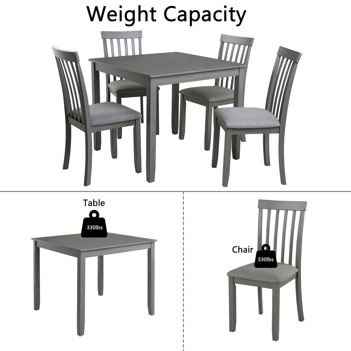 5 Piece Modern Dining Set, Square Wooden Dining Table With 4 Upholstered Chairs For Kitchen, Dining Room - Gray
