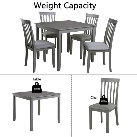5 Piece Modern Dining Set, Square Wooden Dining Table With 4 Upholstered Chairs For Kitchen, Dining Room - Gray