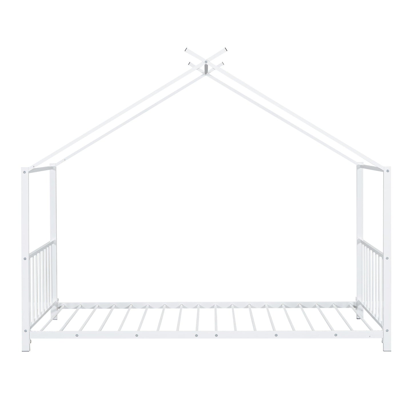 Twin Size Metal House Platform Bed - White