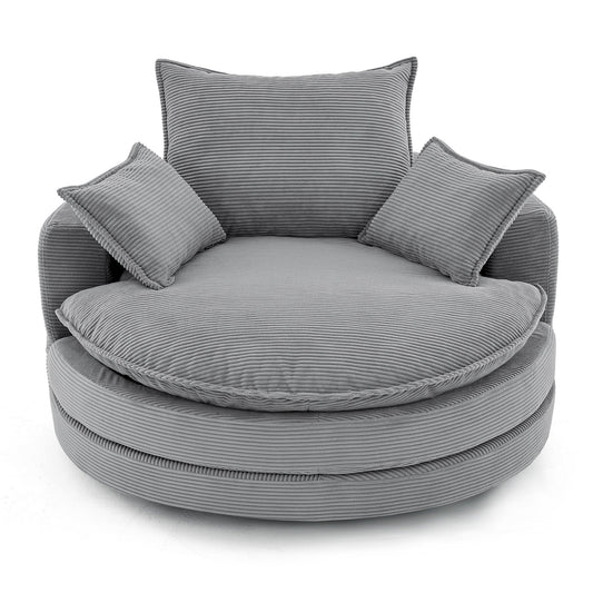 360° Swivel Accent Barrel Chair With Dual Layer Cushion And 3 Removable Pillows