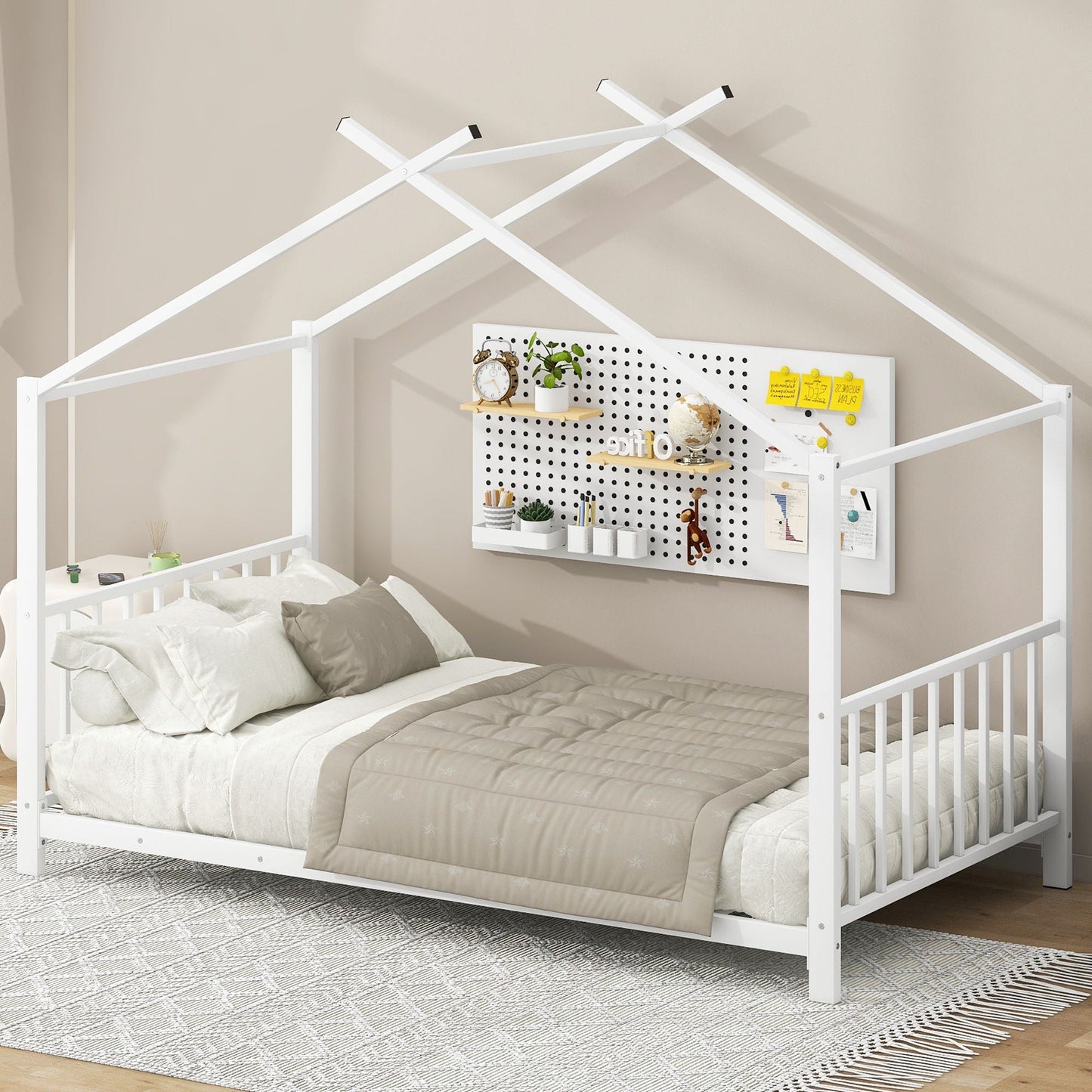 Twin Size Metal House Platform Bed - White