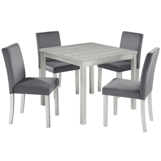 5 Pieces Wooden Dining Table Set, Square Table And 4 Upholstered Chairs