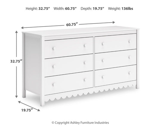 Hallityn - Six Drawer Dresser - White