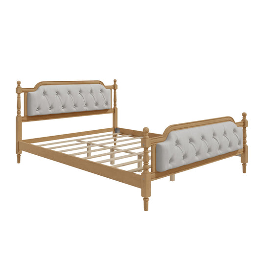 Traditional Style Solid Bed Frame With Upholstered Tufted Headboard, No Box Spring Needed