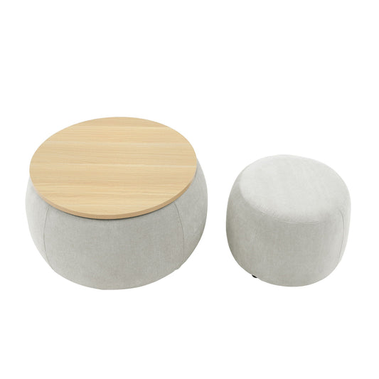 Round Storage Ottoman, 2 In 1 Function, End Table And Ottoman