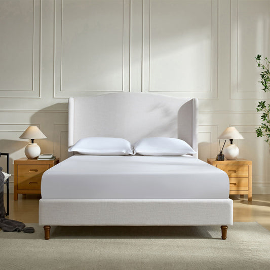 Minimalist Designs Upholstered Wingback Bed With Tall Headboard