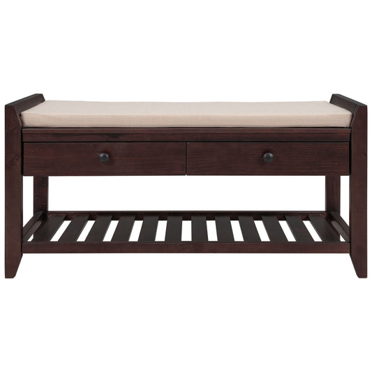 Multipurpose Entryway Shoe Rack With Cushioned Seat And Drawers