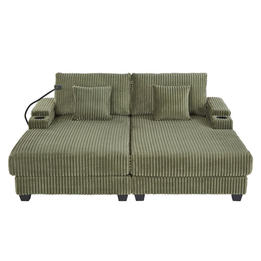 Modern Chaise Sofa With Adjustable Backrest, Cup Holders, Phone Holder & Storage Compartments For Living Room