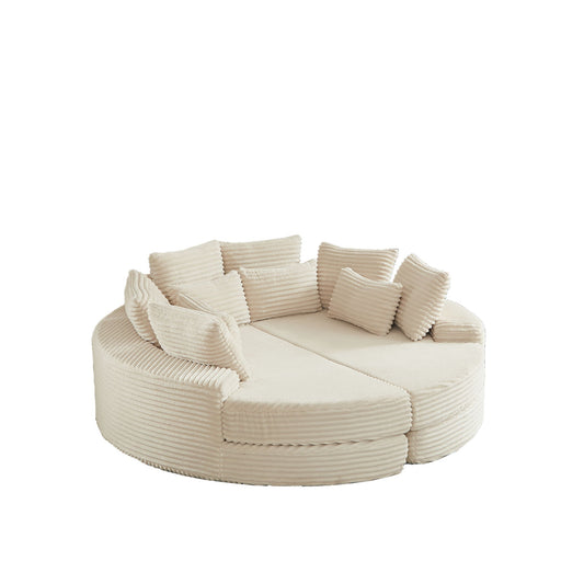 Round Oversized Sofa Bed With 5 Throw Pillows