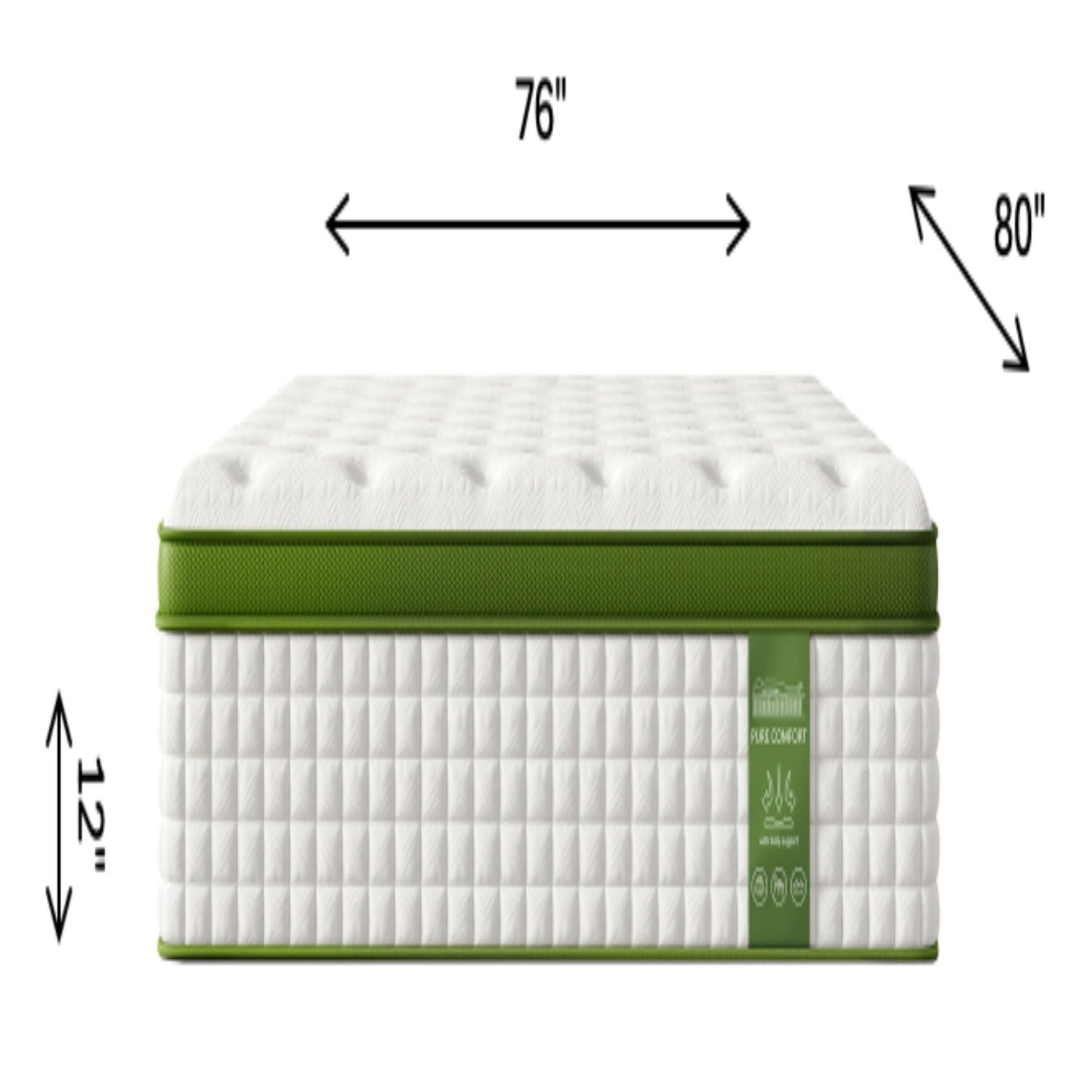 12" King Hubrid Mattress With Gel Memory Foam And Pocket Springs - Green