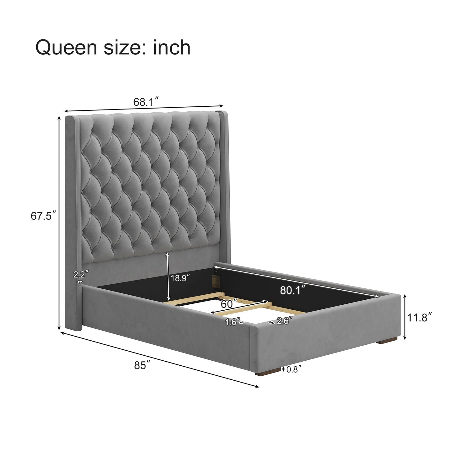 Tall Headboard Upholstered Bed With Handmade Deep Button Tufted, Box Spring Needed