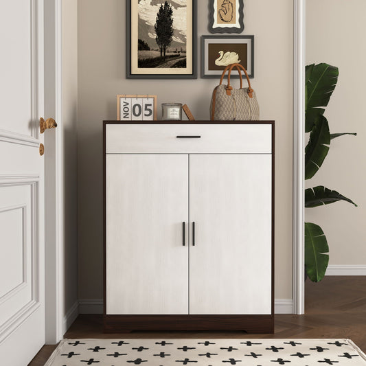Freestanding Wooden Shoe Cabinet, 4 Tier Organizer With Drawer
