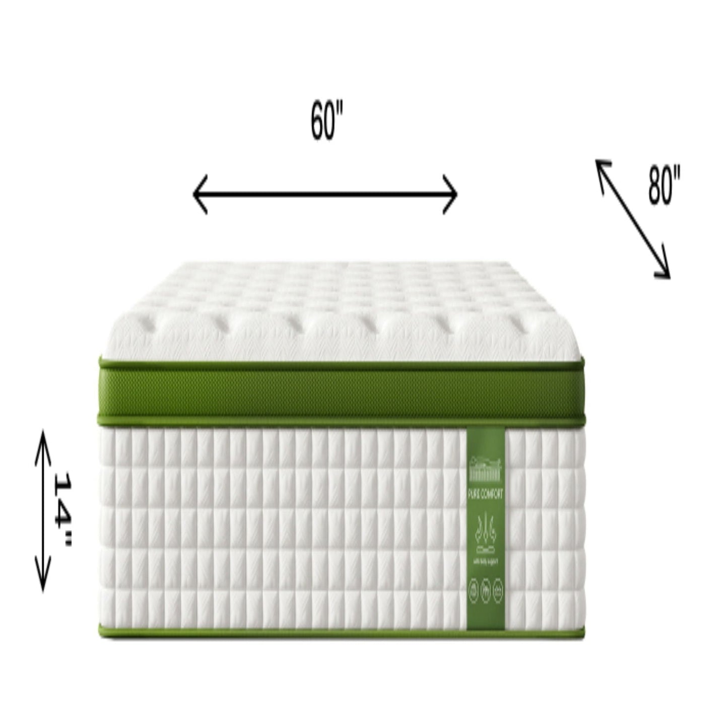 14" Queen Hybrid Mattress With Gel Memory Foam And Pocket Springs - Green