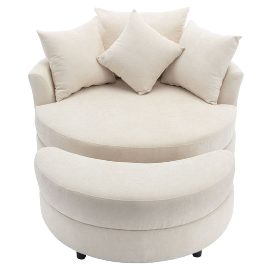 360° Swivel Accent Barrel Chair With Storage Ottoman & 4 Pillows, Modern Leisure Chair Round Accent For Living Room