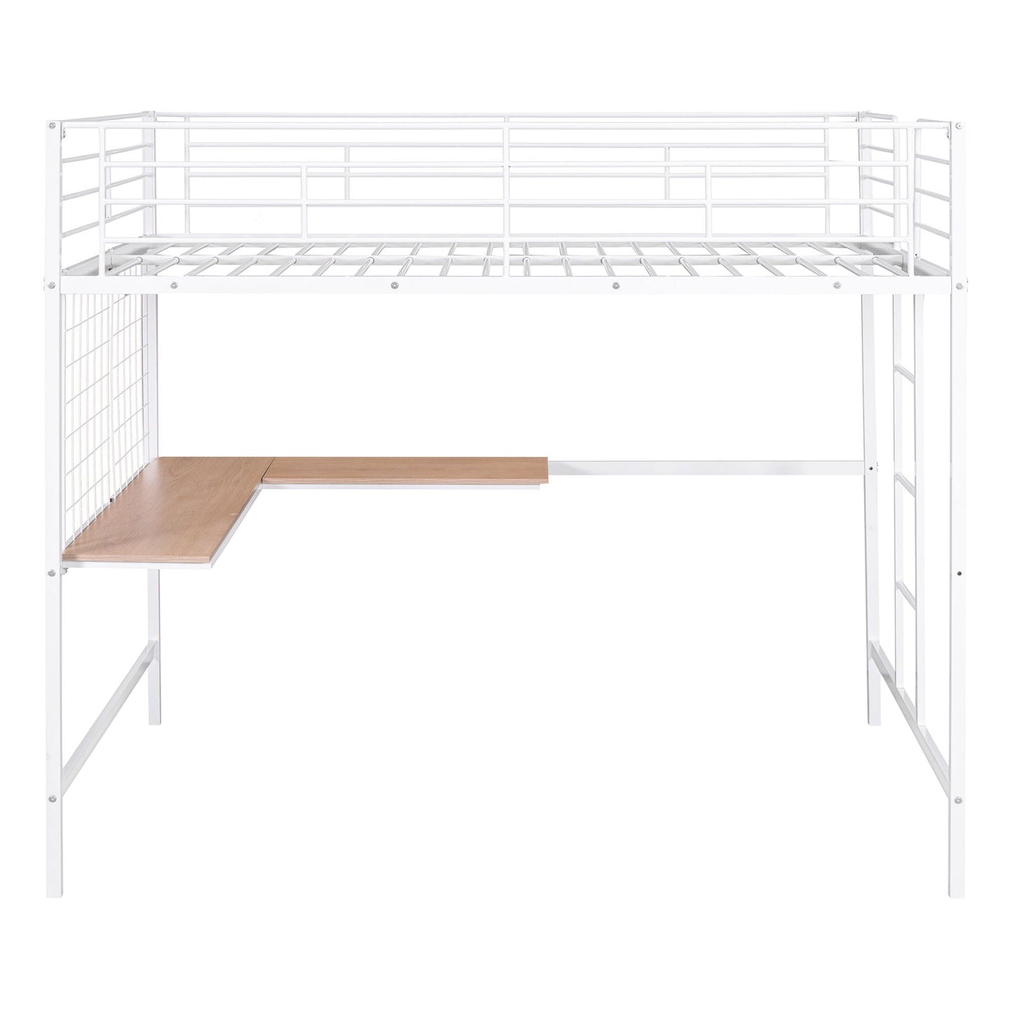Full Loft Bed With Desk And Grid - White