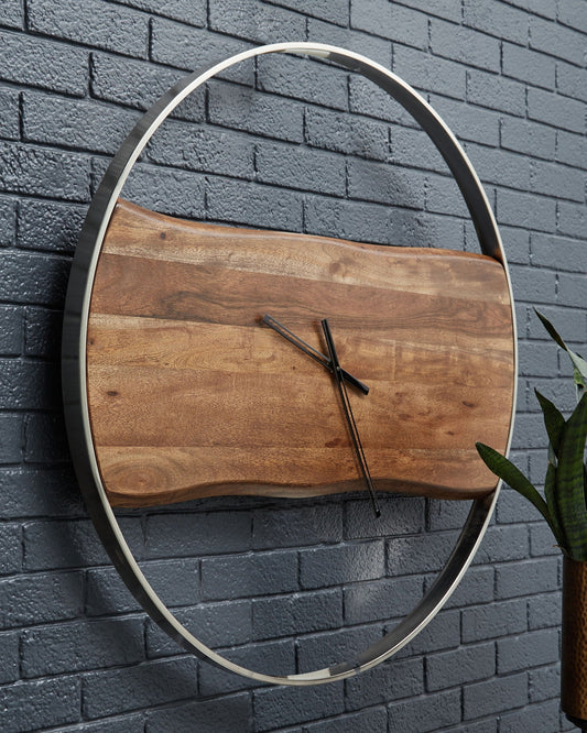Panchali - Wall Clock - Brown / Silver Finish