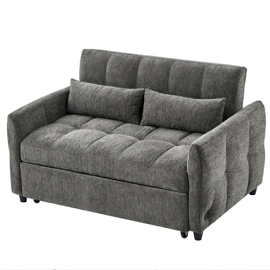 Loveseat Sofa Pull-Out Bed With Adjustable Backrest, 3 USB Ports And 2 Lumbar Pillows For Living Room