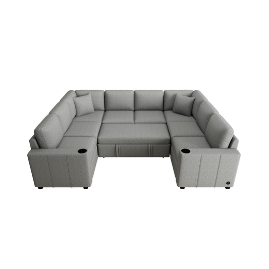 Convertible U-Shaped Sectional Sofa With Pull-Out Bed