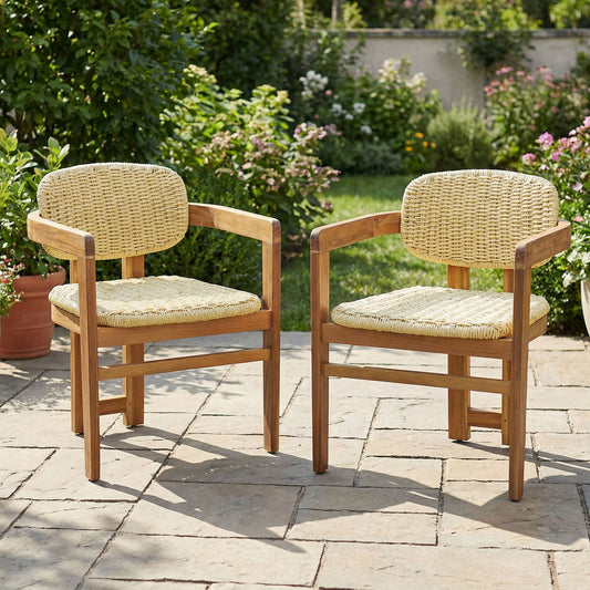 Outdoor Accent Armchairs For Patio (Set of 2) - Natural / Teak