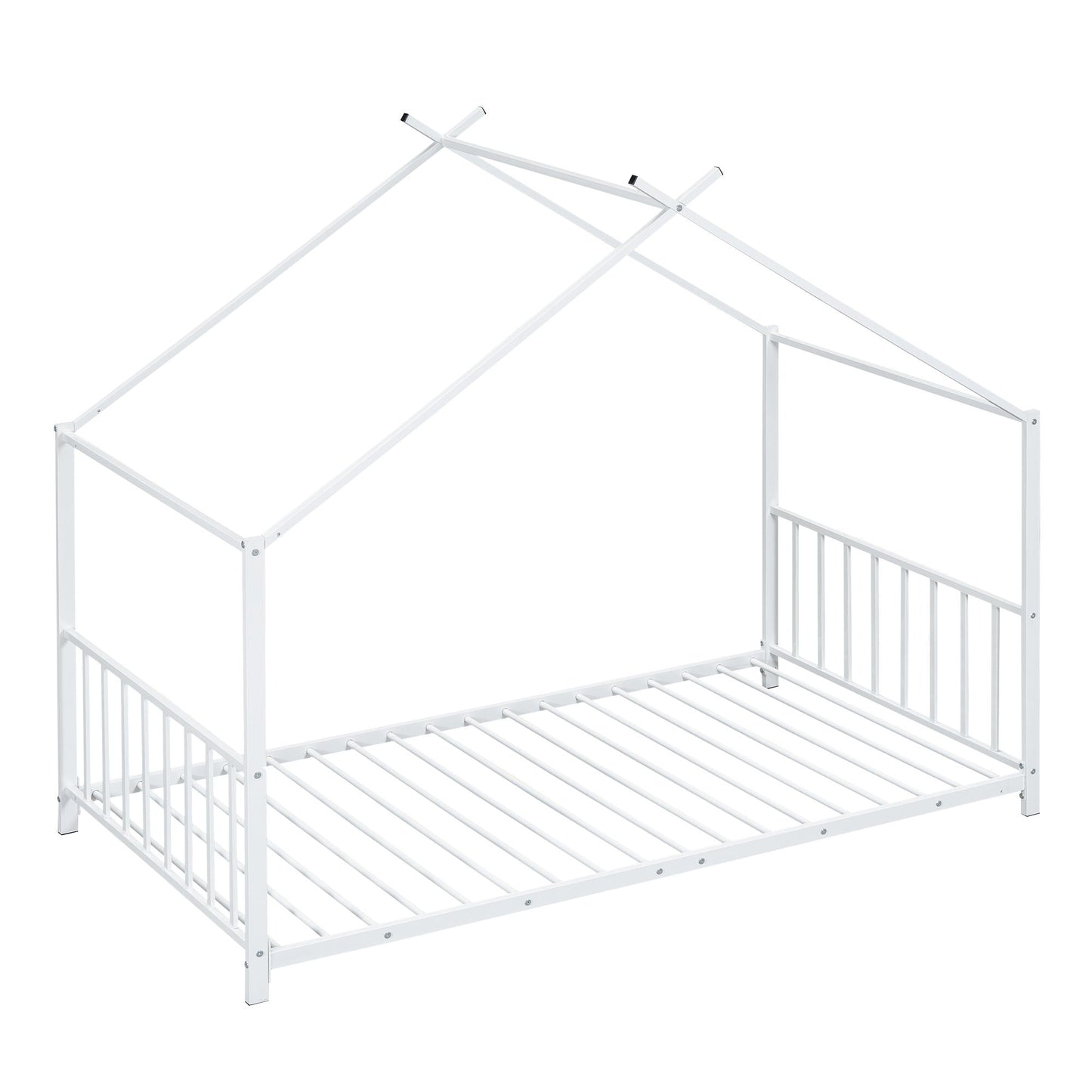Twin Size Metal House Platform Bed - White
