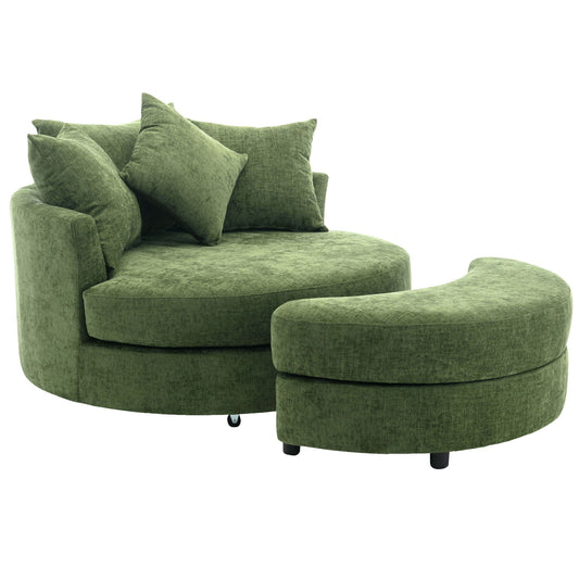 360° Swivel Accent Barrel Chair With Storage Ottoman & 4 Pillows, Modern Leisure Chair Round Accent For Living Room