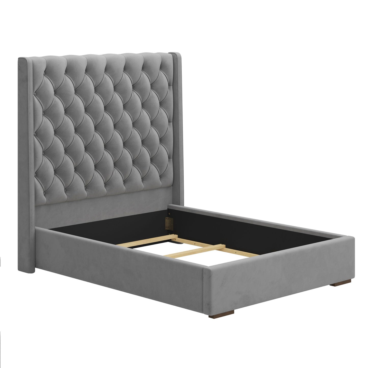 Tall Headboard Upholstered Bed With Handmade Deep Button Tufted, Box Spring Needed