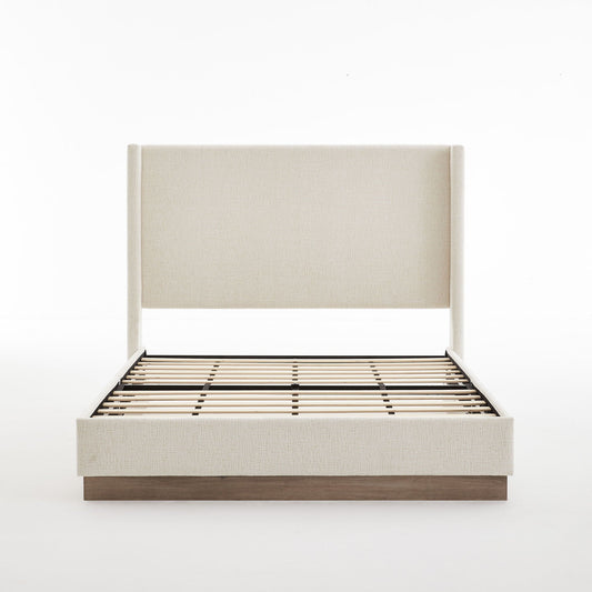 Hosford - Minimalist Upholstered Wingback Bed With Wood Base Platform