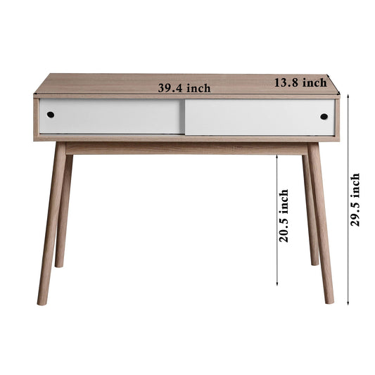 Rustic Entryway Console Table With Sliding White Doors And Wood Legs - Natural