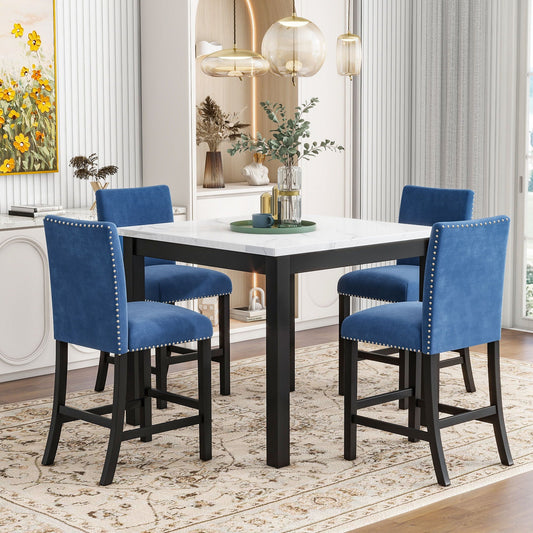 5-Piece Counter Height Dining Table Set With One Faux Marble Top Dining Table And Four Upholstered Chairs
