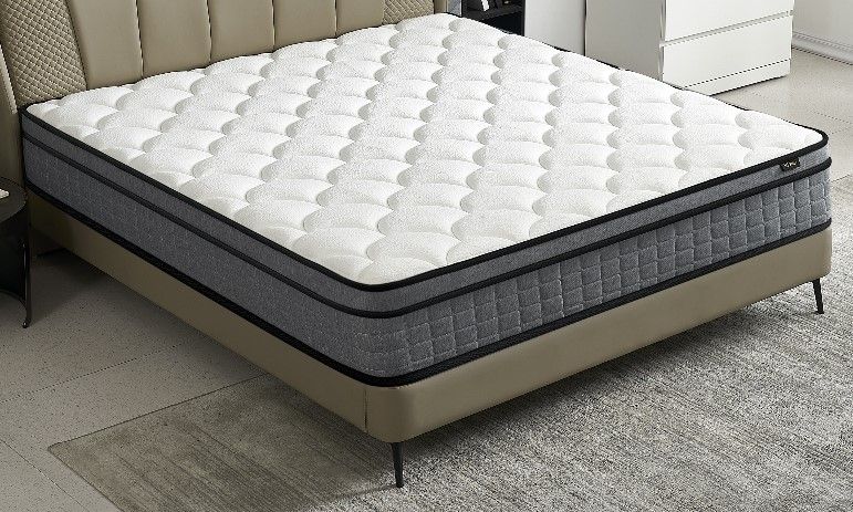 12" King Hybrid Mattress A Box, Pillow Top Bed Cushion With Gel Infused Memory Foam, Breathable And Hypoallergenic, Medium Firm For Lumbar Support - White / Gray
