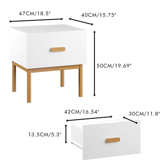 Nightstand With Drawer, Minimalist Bedside Table With Handle For Bedroom - White
