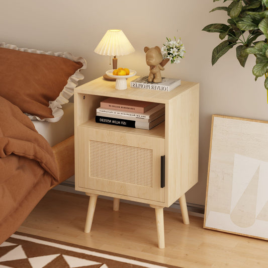 Nightstand, Side Table With Door And Open Shelf For Bedroom - Oak