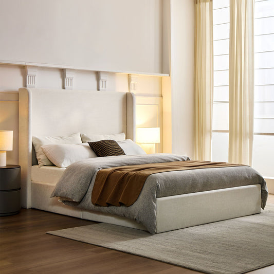 Carmen - Minimalist Upholstered Wingback Bed Frame With High Headboard