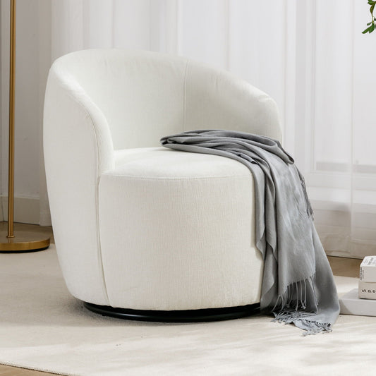 Fabric Swivel Accent Armchair Barrel Chair With Powder Coating Metal Ring