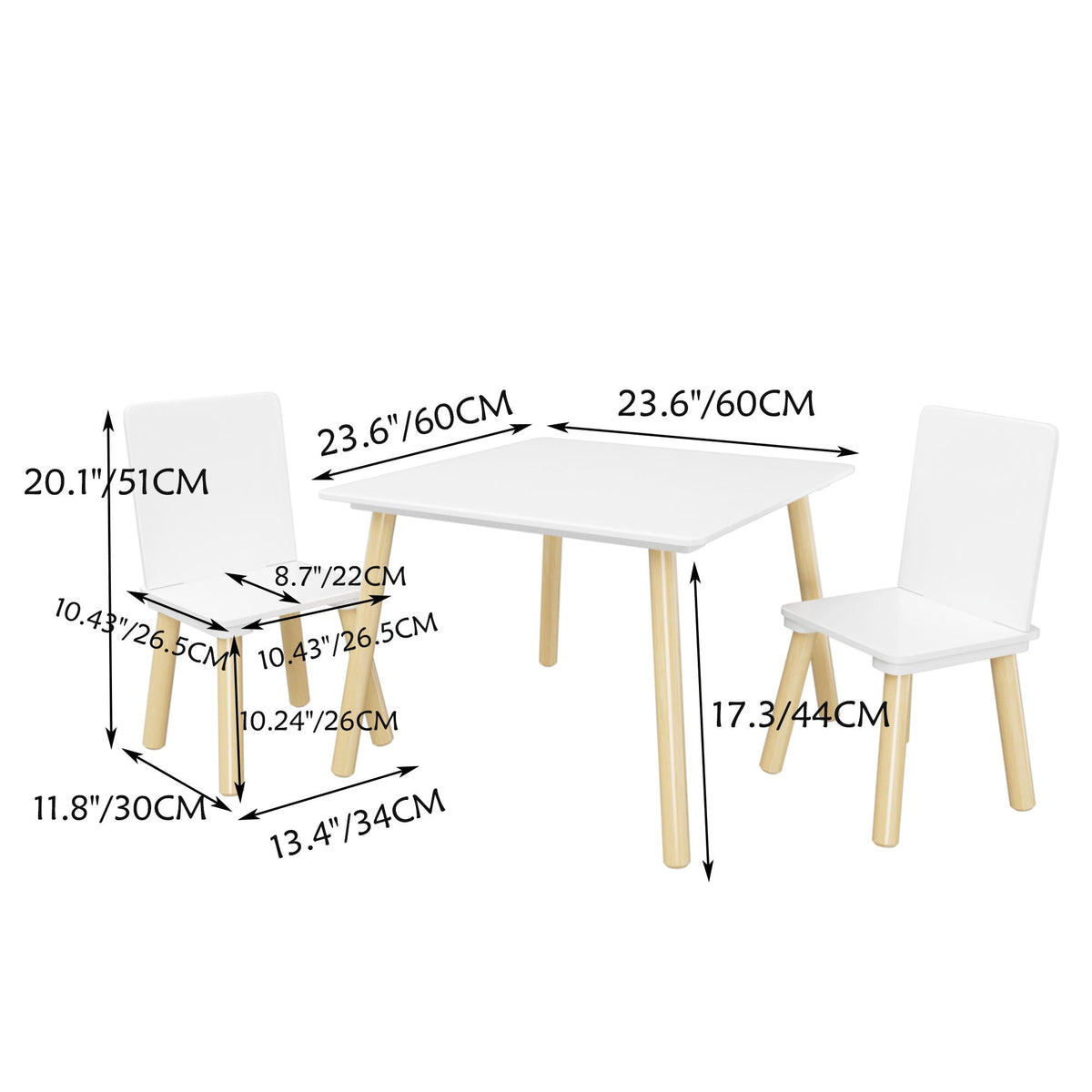Kids Table And 2 Chairs Set, 3 Piece Toddler Activity Play - White