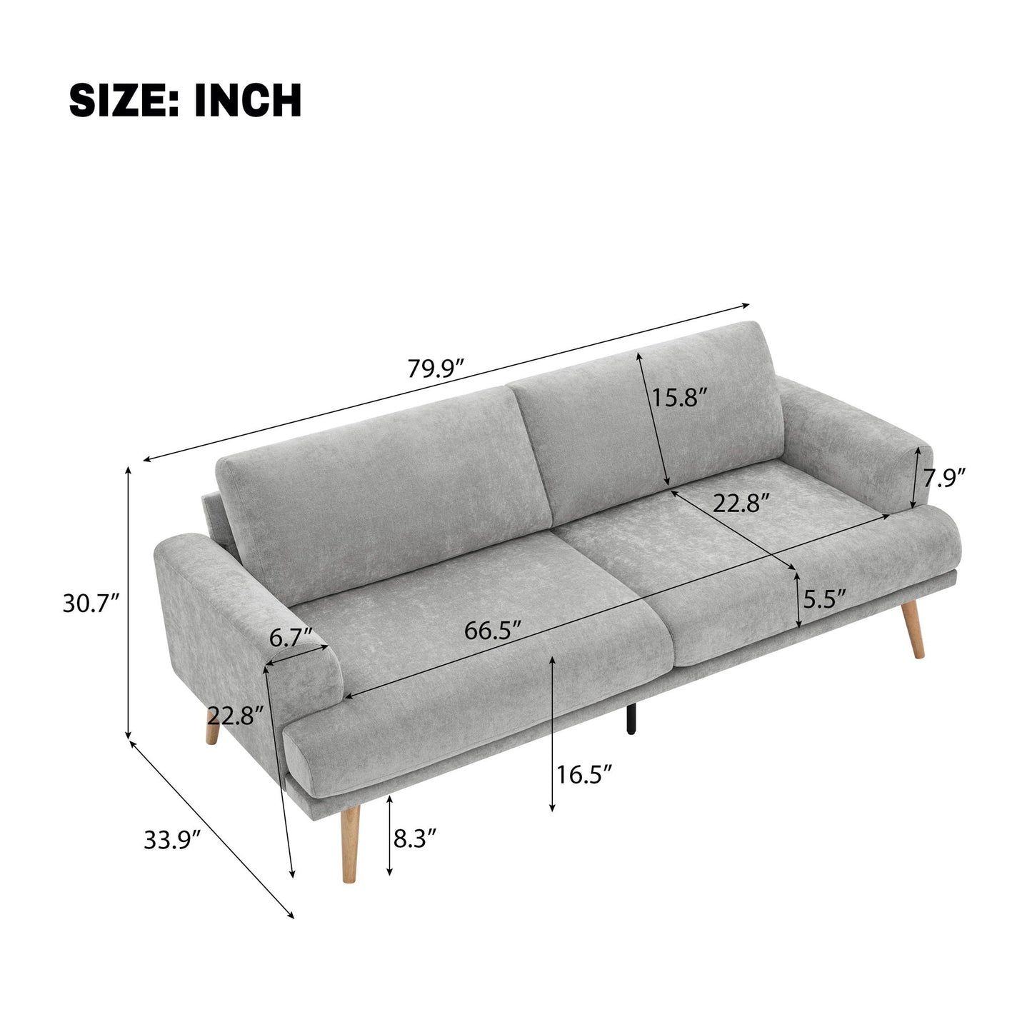 3 Seater Sofa For Living Room - Gray