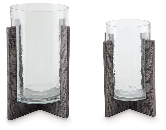 Garekton - Candle Holder Set (Set of 2) - Clear / Pewter Finish
