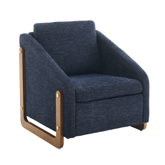 Modern Chenille Upholstered Armchair With Wooden Side Frame