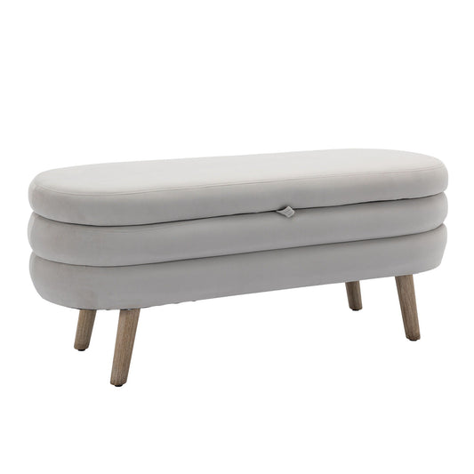 Velvet Fabric Storage Bench With Wood Legs
