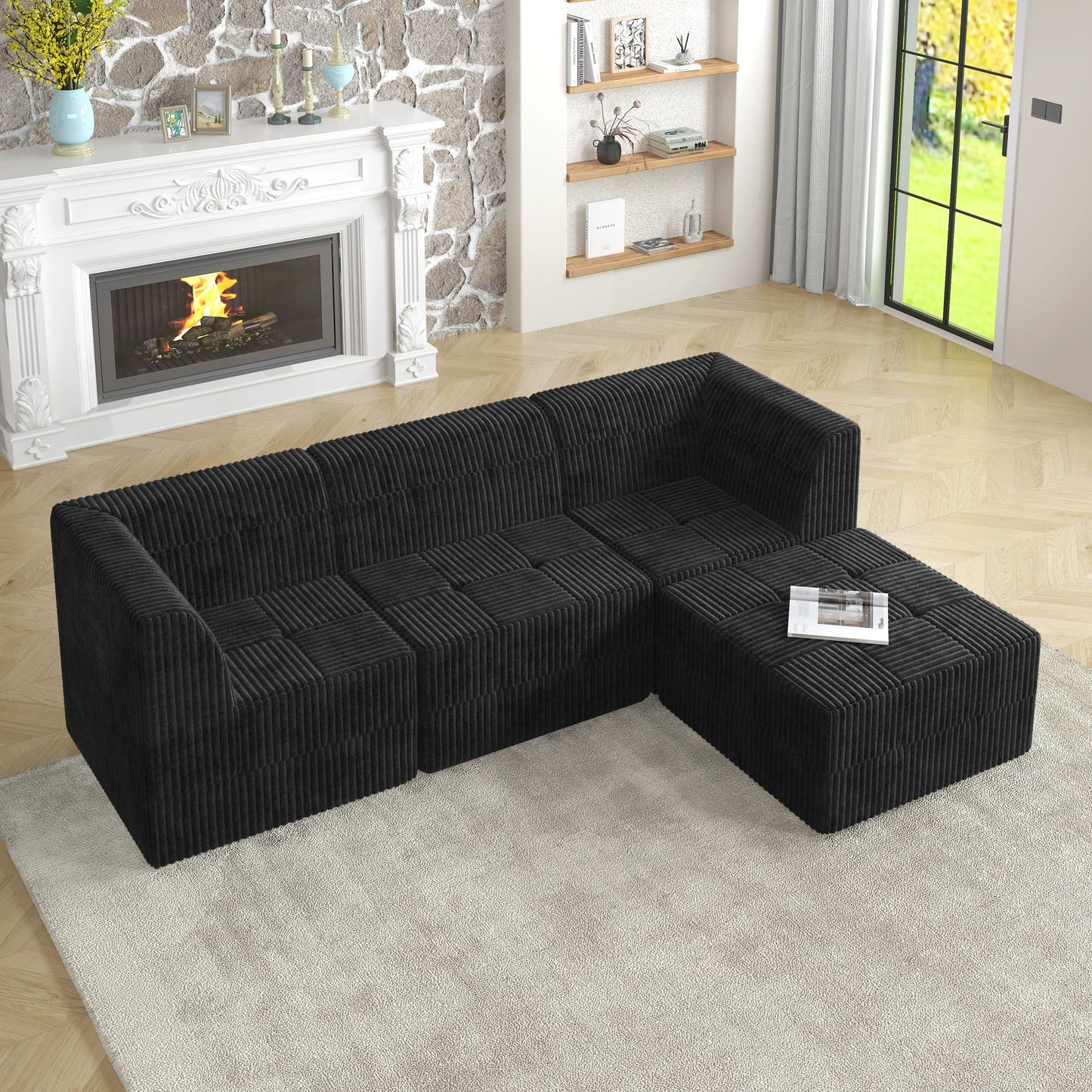 Modern Minimalist L Shape Modular Sectional Sofa, Sleeper Couch