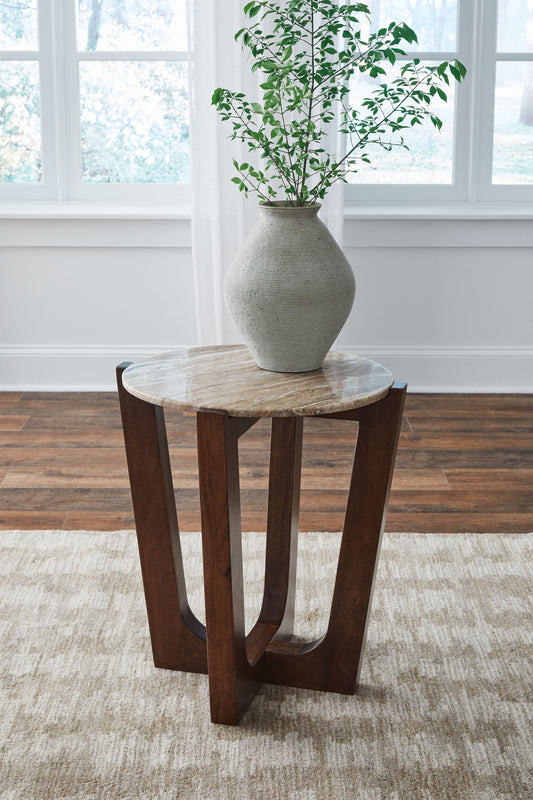 Tanidore - Round End Table - Warm Brown
