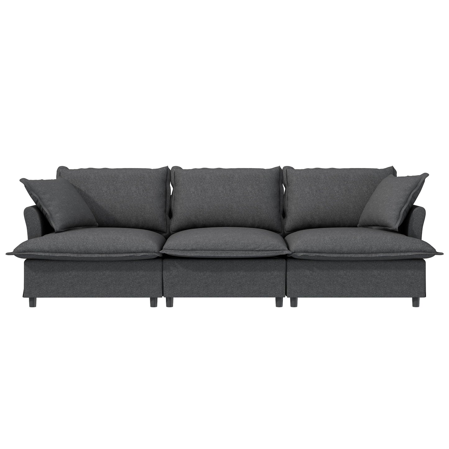 3 Seat Sofa Module For Modular Sectional Wide Seat Cloud Couch With Throw Pillows Upholstered - Gray
