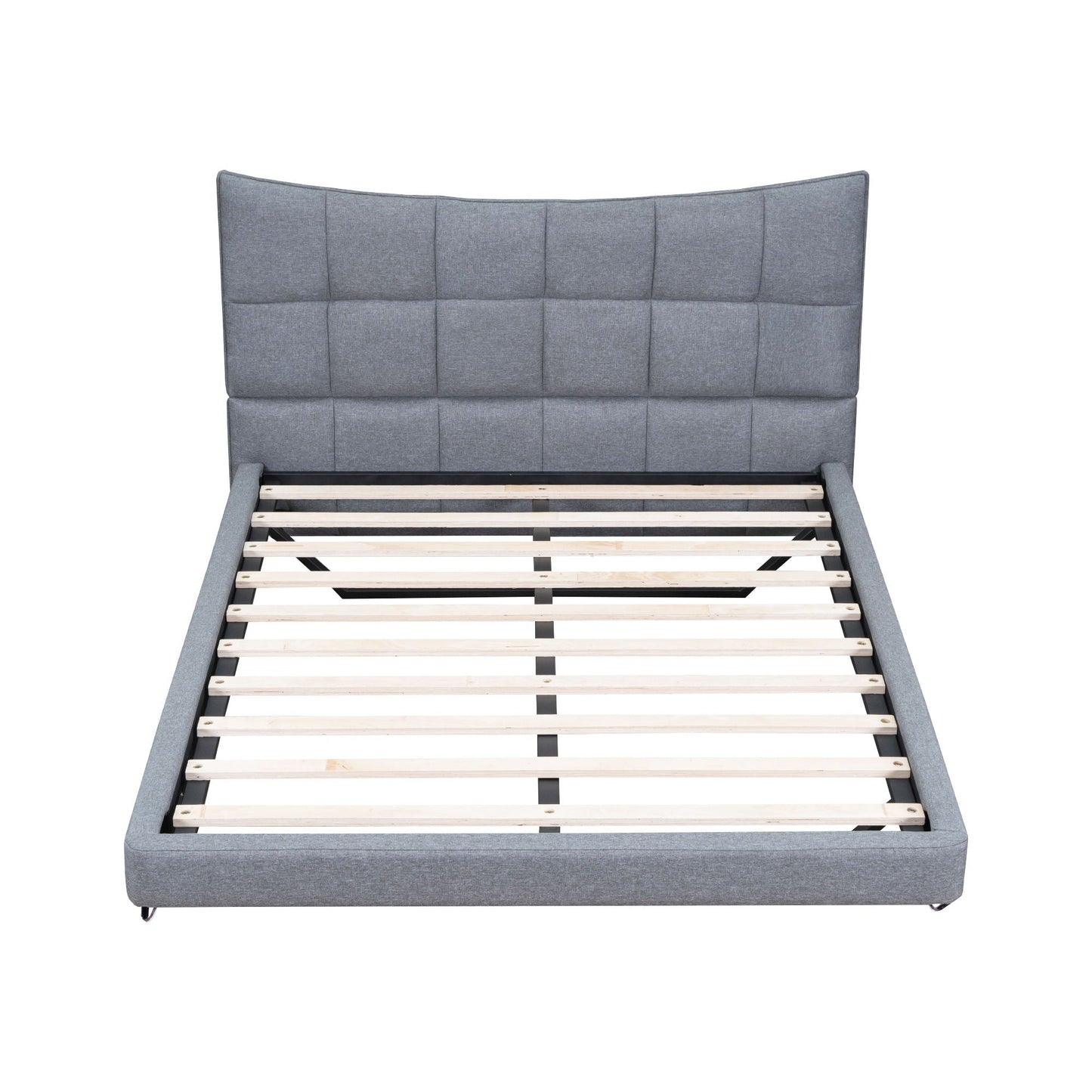 Full Size Upholstered Platform Bed With LED Lights, USB Ports And Outlets - Gray