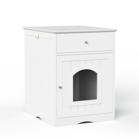 Pet House Cat Litter Box Enclosure With Drawer, Side Table